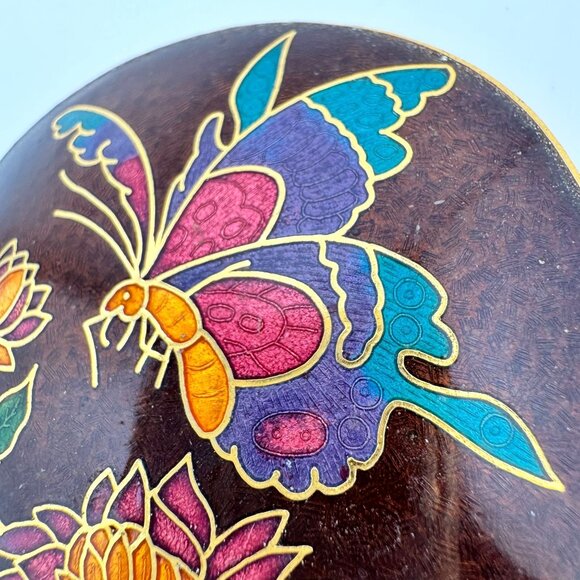 Cloisonne Vtg Enamel Butterfly Floral Belt Buckle Metal 2 3/8" Womens 70s Boho - Picture 6 of 7